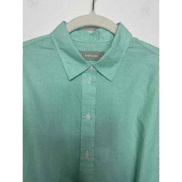 Everlane Size 4 Button Down Pinstripe Shirt Mint Green Oversized Cotton NWT - Picture 3 of 10